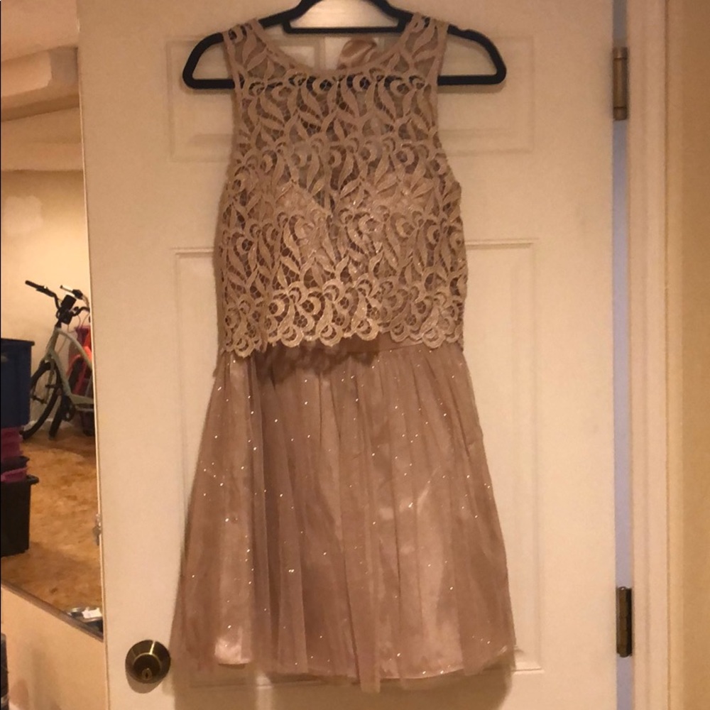 Tan and gold sparkly formal dress